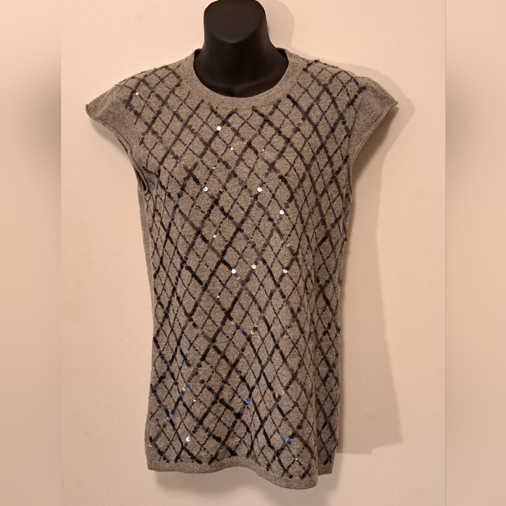 IISLI Gray Sleeveless 100% Cashmere Sequined Sweater Misses Size Medium